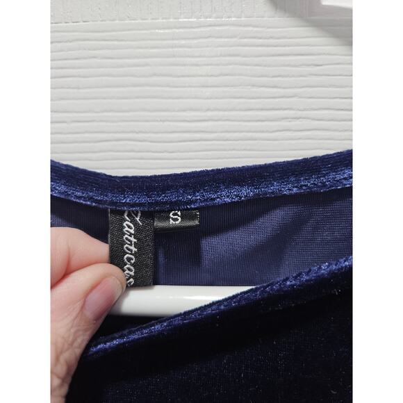 Zattcas Navy Blue Velvet Long Sleeve Winter Maxi Dress Belted Waist Size Small S - Picture 2 of 6